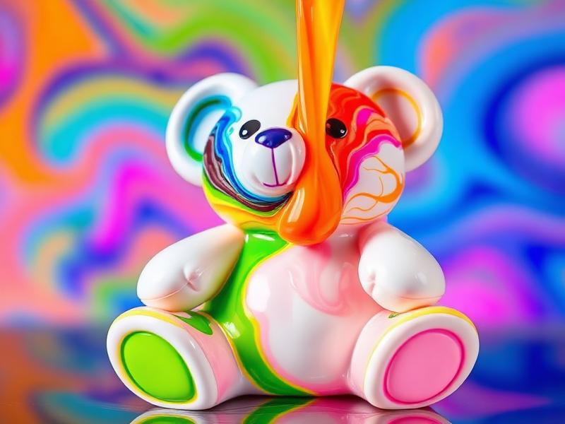 Processus de pouring painting - peinture colorée versée sur le nounours